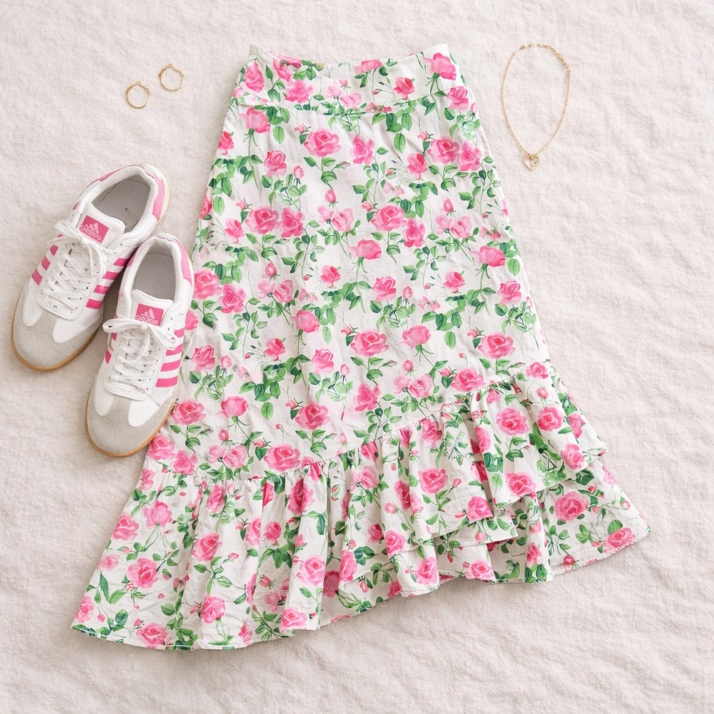 Hill House Wrap Skirt- Pink Rose Print